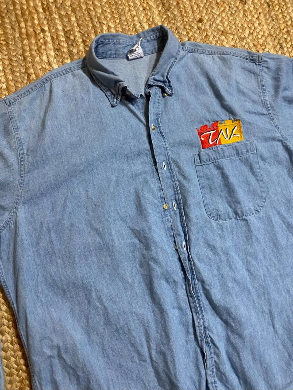 Vintage TNL 'The Next Level' Denim Button Down Shirt XL Embroidered Logo Y2K